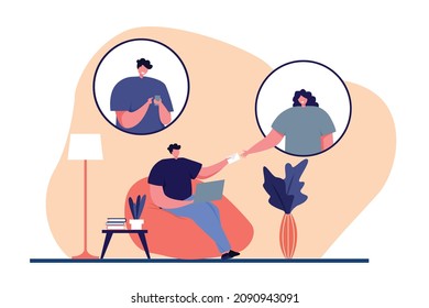 Personas hablando de ilustración vectorial. Ilustración plana de comunicación. Joven sentada y hablando en medios sociales.