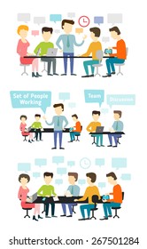 People talking and working at the computers in the office. Business meeting. Shared working environment. 