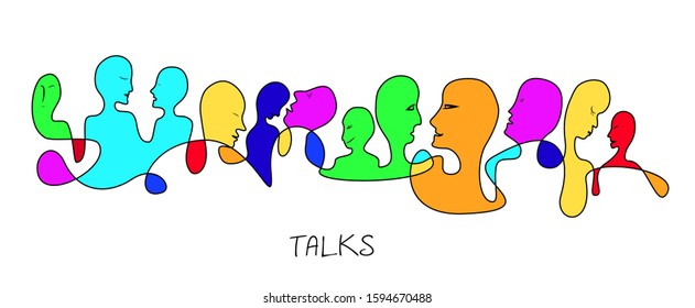 people talks concept, crowd of vivid colored people connected with one  line, communication creative contemporary idea, vector