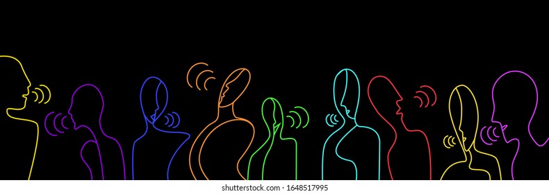 people talks concept, crowd of vivid colored people connected with one  line, communication creative contemporary idea, vector