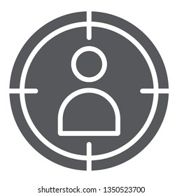 People target glyph icon, targeting and focus, person in aim sign, vector graphics, a solid pattern on a white background, eps 10.