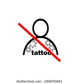 People with tattoos are not allowed to enter. Round red forbidding sign. Vector illustration. For stickers, posters, signage.