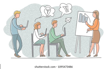 People teach business to others. Vector illustration.