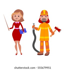 People teacher and firefighter different professions vector illustration.
