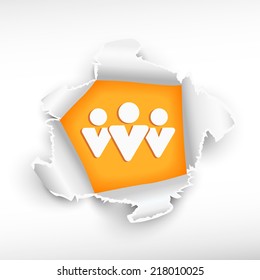 People team and breakthrough paper hole with ragged edges with a space for your message.