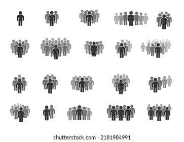 People Team Crowd Monochrome Silhouette Icon Set Vector Illustration. Man Person Society Connection Leadership Partnership Member Meeting Social Hierarchy Business Organization Pictogram