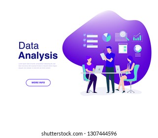 People in a team. Data analysis, and office situations. Landing page template. 3d isometric illustration - Vector
