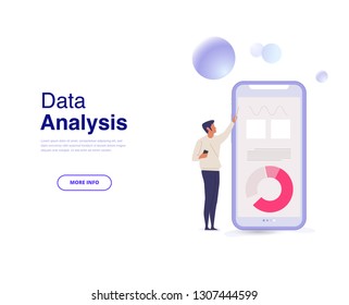 People in a team. Data analysis, and office situations. Landing page template. 3d isometric illustration - Vector