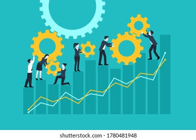 People team with gears mechanism - business management and working process conceptual illustration - vector concept