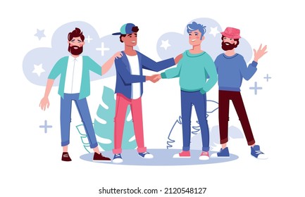 People team handshake giving congratulation or support flat vector illustration. Career development, successful project or birthday celebration concept
