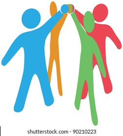 People team up join hands together to collaborate or celebrate