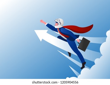 People team lifting up an arrow . The man of business changes flies on an arrow in the sky. Strive for goal