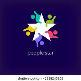People team logo around creative star. Unique color transitions. Unique teamwork star logo template. vector