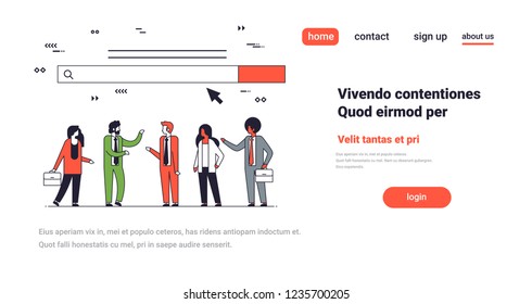 People Team Over Web Search Bar Online Internet Browsing Concept Website Development Horizontal Copy Space Line