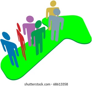 People team stand on up pointing symbol arrow to progress and success