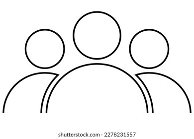 People, team, three person group icon, flat style black color outline, simple avatar design, vector symbol object for UI, app, web, mobile, laser grave. Vector illustration isolated background.