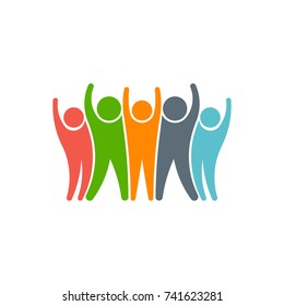 People Team Winners. Group of Five. Vector Illustration