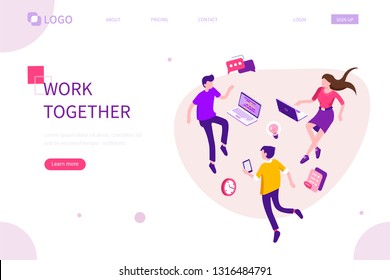 People team work together. Can use for web banner, infographics, hero images. Flat isometric vector illustration isolated on white background.