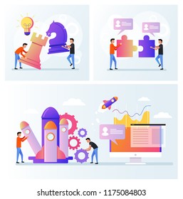 People team workers building future business start up project. Online planning targeting brainstorming business strategy inspiration innovation technology working. Vector isolated flat graphic design 