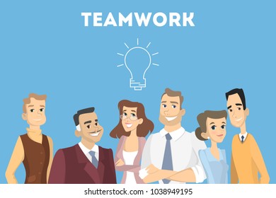 People in team working together with lightbulb.