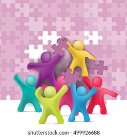 People teamwork build puzzle, vector illustration  