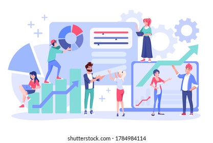 People teamwork. Business planning, workflow management and office situation. Man woman executive manager financial analytics team interact with graph chart. Coworking communication concept