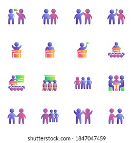 People teamwork collection flat icons set, Colorful symbols pack contains - teamwork group community, partnership meeting, business presentation, deal agreement. Vector illustration. Flat style design