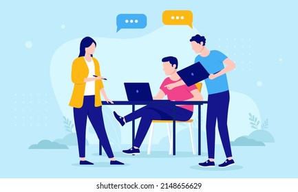 People Teamwork Discussion Men Woman Working Stock Vector (royalty Free 