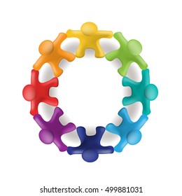 People teamwork hug isolated on white background, vector illustration