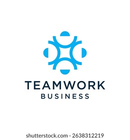 people teamwork, human unity together outline logo design illustration 