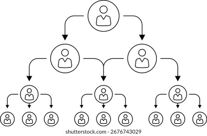 People Teamwork icon collection. Scheme of staff management, people management, management pyramid, Corporate Hierarchy Pyramid with Team Leader icons set. Vector illustration