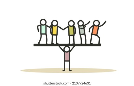 People teamwork idea vector illustration. Business work balance exercise harmony. Time investment concept background. Team mind man and woman group banner office. Career company success coworker