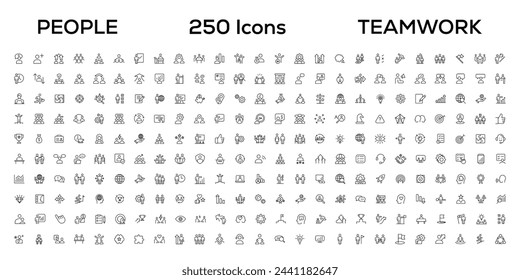 People and teamwork line icons collection. Big icon set in a flat design. Thin outline icons pack