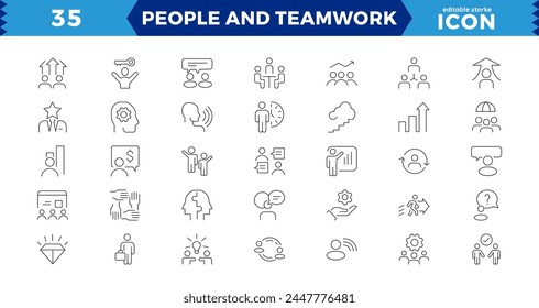 People and teamwork line icons set. Business teamwork, team building, workgroup and human resources, Business teamwork, human resources, meeting, partnership, meeting, success
