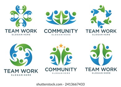 people teamwork logo icon set symbol of community , group and family . Vector illustration