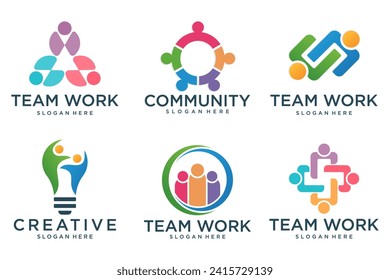 símbolo del conjunto de iconos del logotipo de equipo de personas, comunidad, grupo y familia. Ilustración del vector
