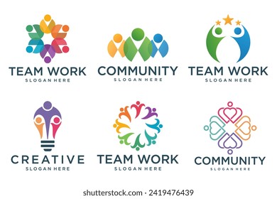 people teamwork logo icon set symbol of community, group and family. Vector illustration