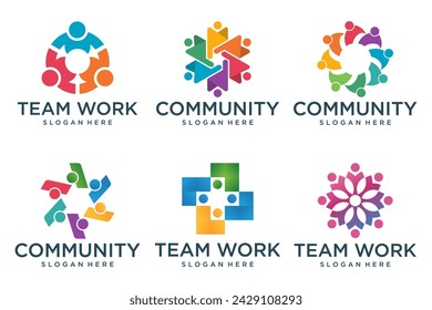 personas trabajo en equipo logo icono conjunto símbolo de comunidad, grupo y familia. Ilustración de vector
