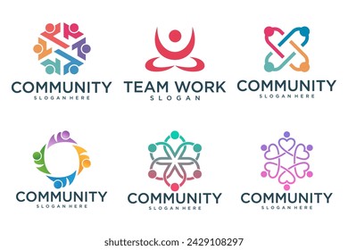 people teamwork logo icon set symbol of community, group and family. Vector illustration