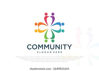 Símbolo do logotipo do trabalho em equipe de pessoas da solução e cooperação na organização comunitária
