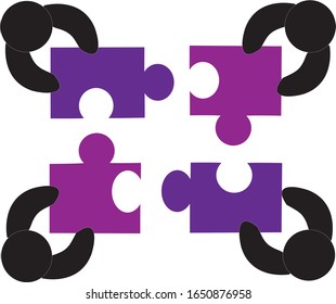Icono de rompecabezas aislado en fondo blanco. Trabajo en equipo con ícono de puzzle para sitio web, logo de jigsaw e ícono de puzzle. Concepto creativo de negocio. Ilustración vectorial del trabajo en equipo, estilo sencillo