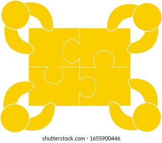 People teamwork puzzle icon isolated on white background. Teamwork with puzzle icon for web site, jigsaw logo and puzzle icon. Creative business concept. Vector illustration of team work, simple style