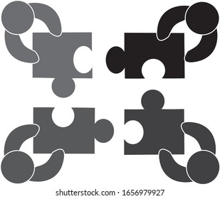 People teamwork puzzle icon isolated on white background. Teamwork with puzzle icon for web site, jigsaw logo and puzzle icon. Creative business concept. Vector illustration of team work, simple style