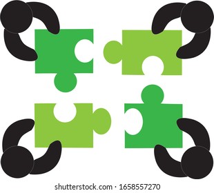 People teamwork puzzle icon isolated on white background. Teamwork with puzzle icon for web site, jigsaw logo and puzzle icon. Creative business concept. Vector illustration of team work, simple style