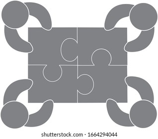 People teamwork puzzle icon isolated on white background. Teamwork with puzzle icon for web site, jigsaw logo and puzzle icon. Creative business concept. Vector illustration of team work, simple style