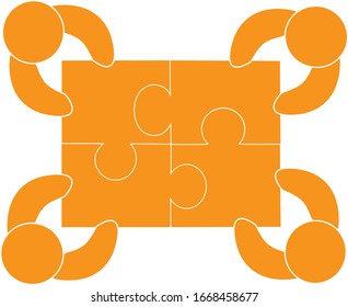 People teamwork puzzle icon isolated on white background. Teamwork with puzzle icon for web site, jigsaw logo and puzzle icon. Creative business concept. Vector illustration of team work, simple style