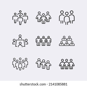 Gente, conjunto de iconos de vector de trabajo en equipo. Multitud de personas