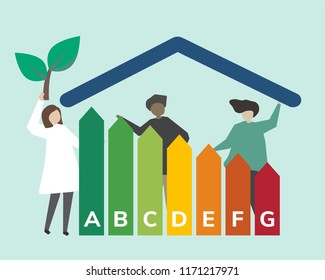 People with a temperature scale illustration