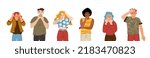 People with terrified and surprised face expression. Vector flat illustration of diverse characters with emotions of shock, fear and startled, open mouth and hands on head