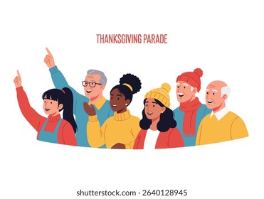 People at Thanksgiving parade group celebration
